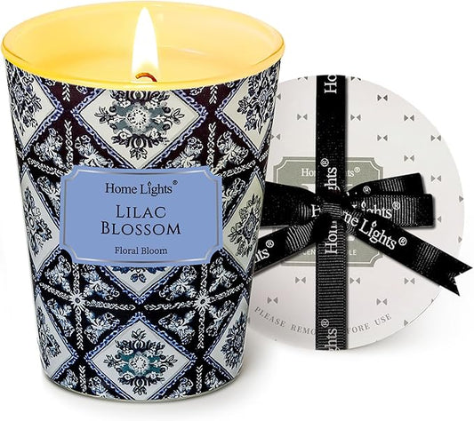 HomeLights 1-Wick Candles for Home Scented - 6.7oz Soy Wax Blend Candle Long-Lasting Fragrance, Bohemian Natural Textures Home Decor and Housewarming Gifts, Lilac Blossom