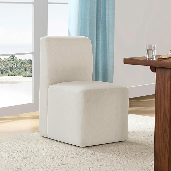 CHITA Dining Chairs with Casters Set of 2, FSC Certified Upholstered Armless Modern Rolling Dining Chairs with Rollers for Bedroom Reading Room Living Room, Linen