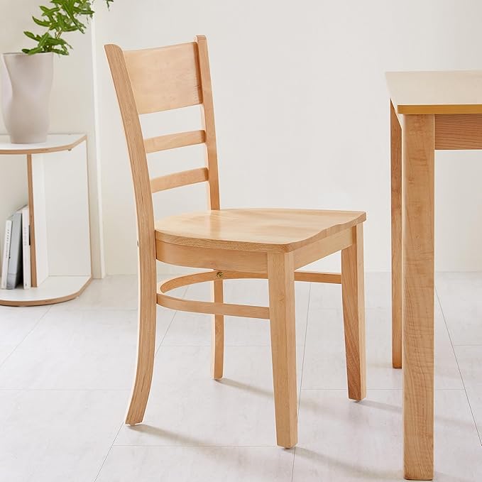 Livinia Cabin Wood Seat Dining Chairs Set of 2, Solid Malaysian Oak Wooden Ladder Back Armless Side Chairs (Natural-Oak)