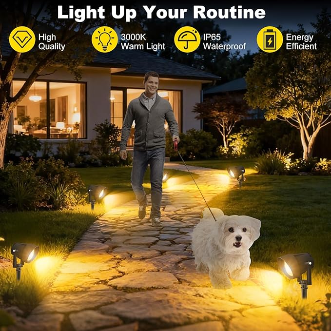 Landscape Spot Lights Outdoor, Dusk to Dawn Outdoor Lighting with IP65 Waterproof, LED Low Voltage SpotLights 3000K/6000K Warm White Uplights for Yard Garden Pathway, 4 Pack