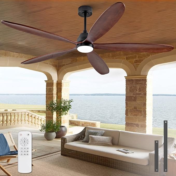 72 Inch Ceiling Fans with Lights and Remote Control, Large Outdoor Ceiling Fan with Light, Dimmable, High CFM, Wall Switch, Quiet 5 Blades Wood Ceiling Fan for Patio Gazebo Living Room