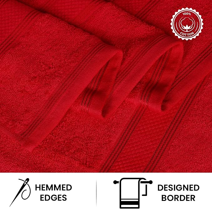 Casa Lino Red Bath Towels Set of 4 (54" x 27") - Large Bathroom Towel Set - 100% Cotton Towels for Bathroom - Highly Absorbent & Quick Dry Bath Towel Multipack - New Apartment Essentials