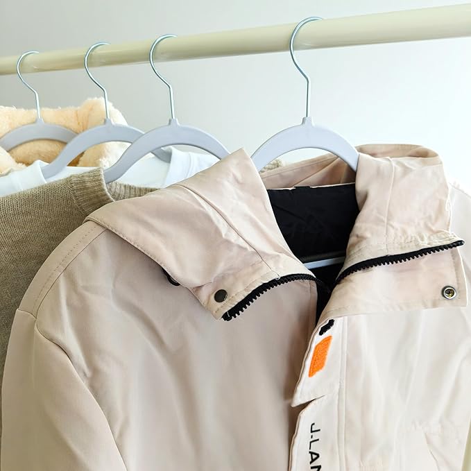 60 Pack Non Slip Hangers, Plastic Clothes Hangers 17.7 Inch - Heavy Duty & Space Saving Slim Hangers with 360° Swivel Hook for Adults, Anti-Slip Strips for Coat, Shirt, Pants (Gray, 60)