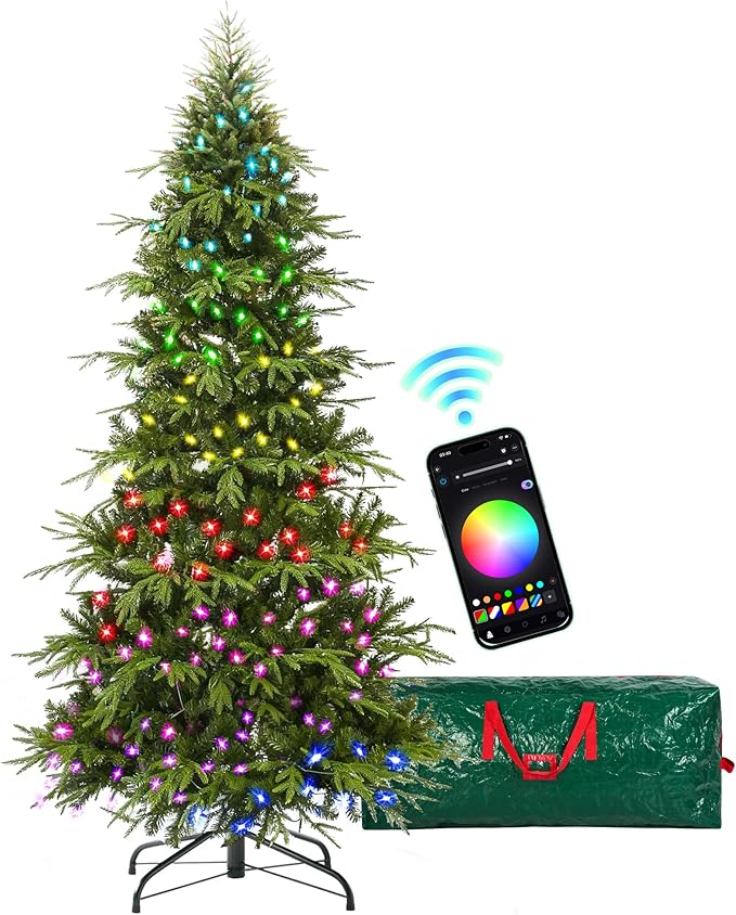HOLLO STAR 6 ft Prelit Pencil Christmas Tree with 300 LED Lights, App Control, Aspen Artificial Christmas Tree, Multi-Color RGBW Lights, 969 PE & PVC Branch Tips, Skinny Xmas Tree, for Home, Party