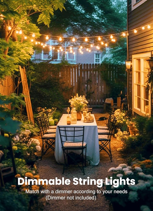 Brightown 30FT LED Outdoor String Lights, Plug-in Waterproof Patio Lights with 25 Shatterproof Bulbs, Warm White Outdoor Hanging Light Decor for Backyard Deck Garden Bistro Porch Party