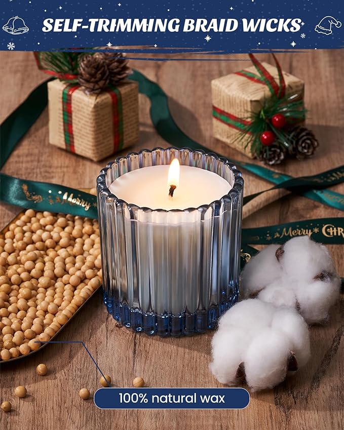 M&SENSE Snowy Christmas Scented Candles, Jar Candle, Christmas Fall Gifts for Home Decor, 60 Hours Burning, Natural Soy Wax Relaxing Aromatherapy Candle