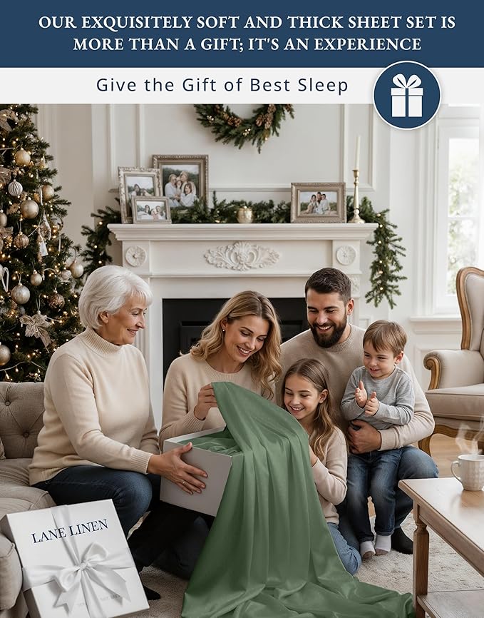 LANE LINEN Luxury Hotel Style 100% Egyptian Cotton Bed Sheets King Size, Mercerized Cotton, Silky Finish, No Pill Fade Resistant King Sheets & Pillowcases Jaquard Swiss Dot - Iceberg Green