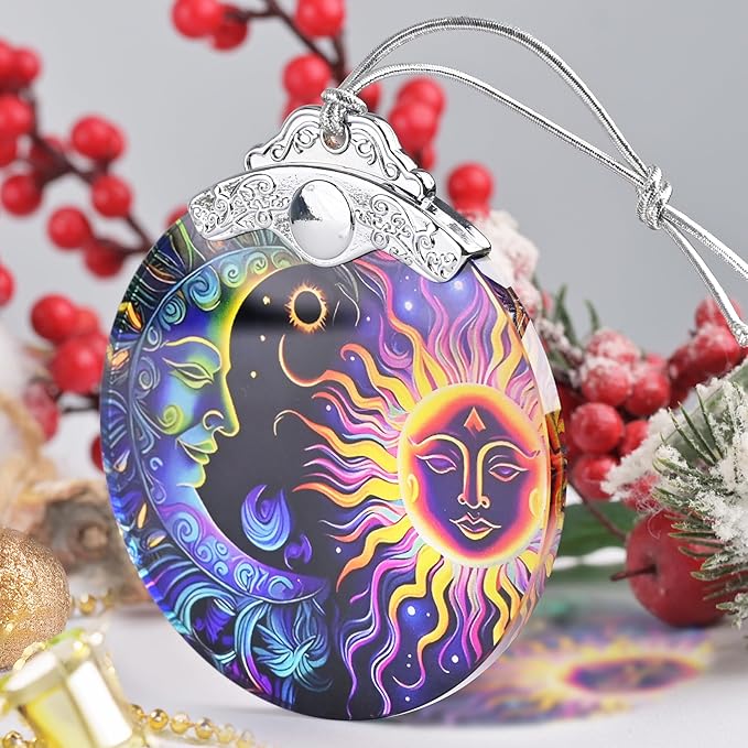 Sun and Moon Stained Glass Hanging Ornament - Christmas Tree Decoration Idea