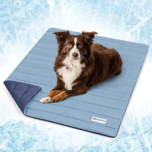 PetAmi Cooling Mat for Dog, Premium Pet Cooling Blanket for Crate Kennel, Indoor Cat Cool Sleeping Pad, Q-MAX Cold Sofa Couch Cover for Summer, Gray/Light Grey, Medium (29x40)
