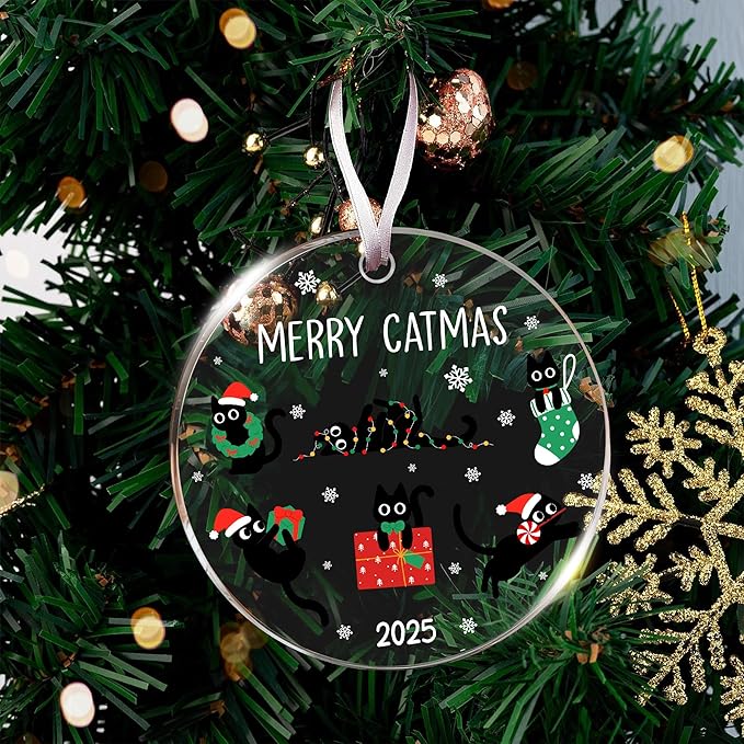 Black Cat Ornament - Black Cat Ornaments for Christmas Tree, Gift for cat Lovers, Unique Funny Kitty Décors, Specialty 2025 Christmas Tree Ornaments, Funny Christmas Cats Ornament