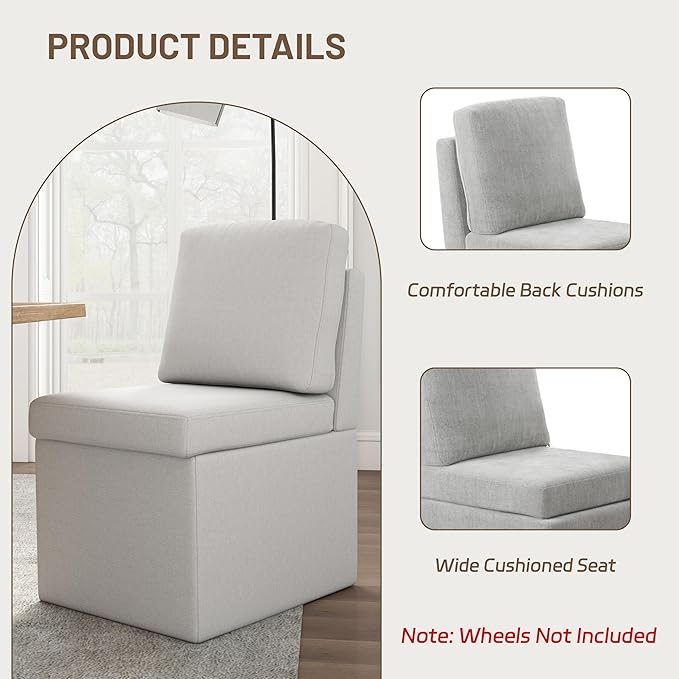 VKNOW Upholstered Dining Chairs Set of 4, Modern Kitchen Chairs with Storage, Linen Armchair Dining Room Chair for Kitchen Dining Room Office Bedroom, Light Grey