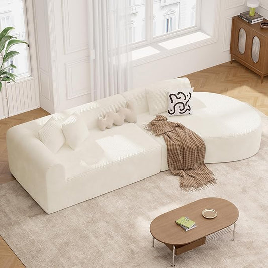 128" Oversized Modern Curved Sofa,Boneless Cloud Sectional Couch with Deep Seat,No Assembly Required Corduroy Couches for Living Room,Beige,1 PCS