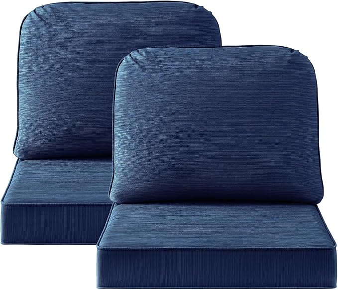 Outdoor Cushions for Patio Furniture Set of 2, 24"x24" Water Repellent Chair Cushions Removable Seat Bottom & Back Cushion Covers for Chair, Sofa, Couch, Navy