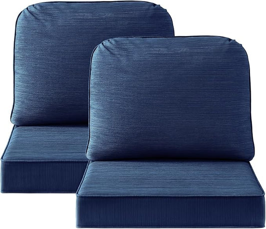 Outdoor Cushions for Patio Furniture Set of 2, 24"x24" Water Repellent Chair Cushions Removable Seat Bottom & Back Cushion Covers for Chair, Sofa, Couch, Navy