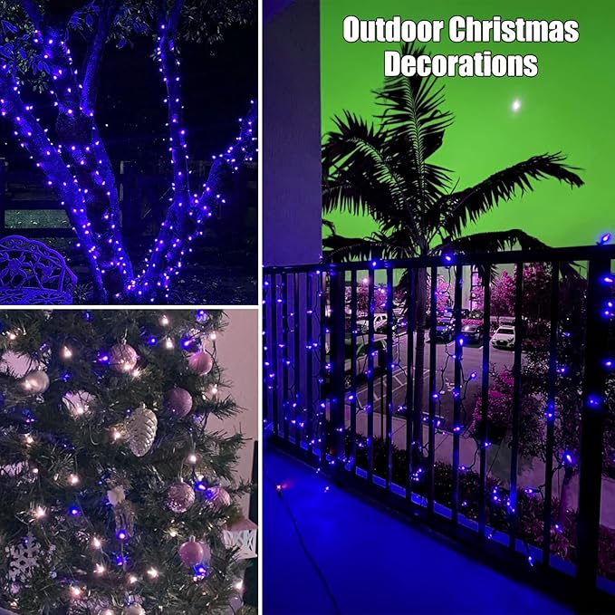 Christmas Lights 100 Count Blue Christmas Tree String Lights with White Wire for Outdoor Indoor Christmas Decorations Wedding Decorations Valentines Day Decor,UL Certified (21feet)