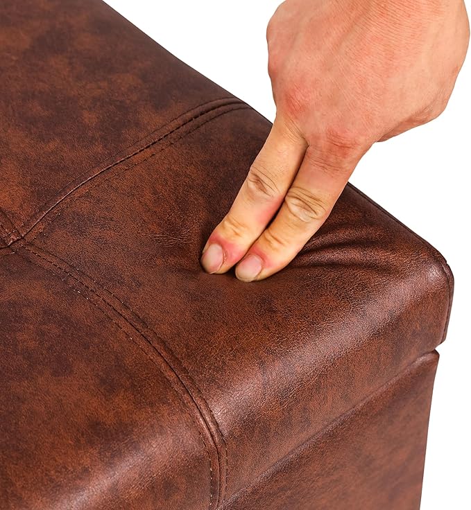 Joveco 51 Inch Storage Ottoman Bench,Tufted Leather Storage Bench for Bedroom (51”,Chocolate Brown)