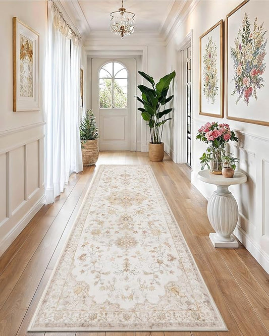 Amada 2x6 Washable Runner Rugs, Non-Slip Kitchen Runner Rug with Low Profile, Durable Bound Edge, Soft Long Vintage Rug for Living Room, Bedroom, Hallway