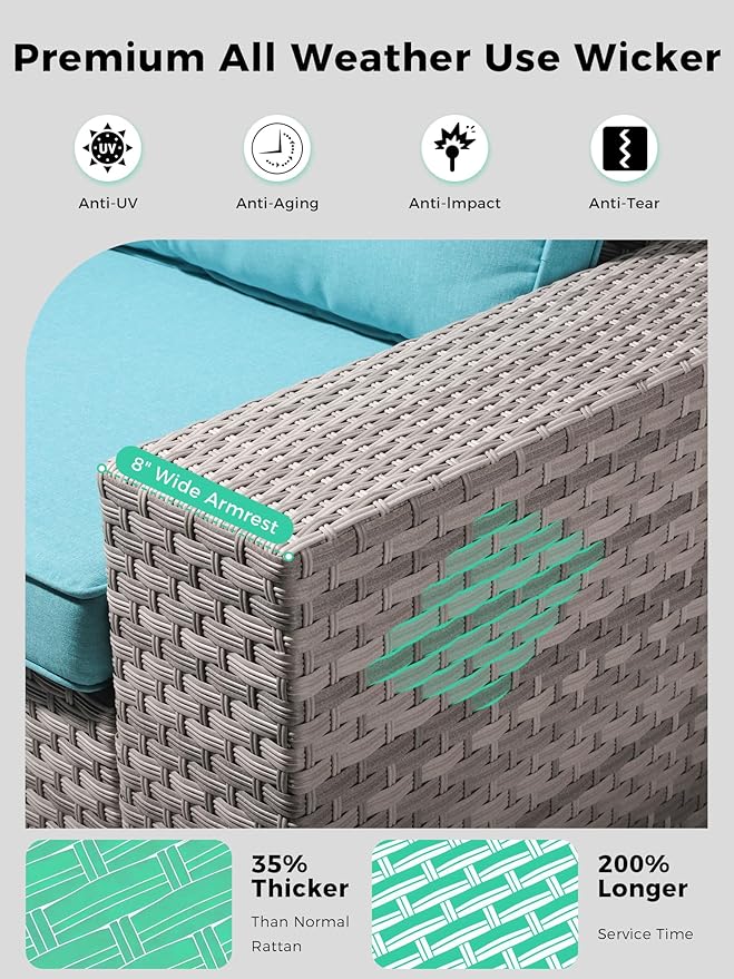 10 Piece Outdoor Wicker Rattan Sectional Sofa Set with Swivel Chairs & Fire Pit Table, 7-Seats with 4" Thickened Cushions & Coffee Table, All-Weather PE Rattan for Garden, Backyard, Porch, Navy