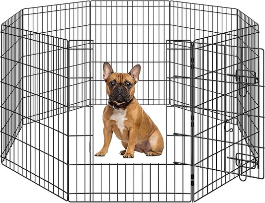 Yaheetech 30" High 8 Panel Foldable Metal Dog Exercise Pen Pet Playpen Dog Fence Outdoor & Indoor Use for Small Animals with Door Black