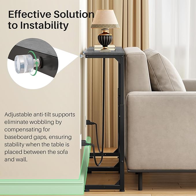 Kitstorack 2-Pack Dark Gray Console Table, 7.9" Deep Panel, Adjustable Height (25"-33") & with 2 Power Outlets, Behind Sofa Couch Table, Use Together or Separately, 79" L