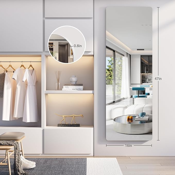 Hasipu Door Mirror Full Length, 47"x 16" Full Body Over The Door Hanging Wall Mounted Mirror for Bedroom, Living Room, Cloakroom, Round White