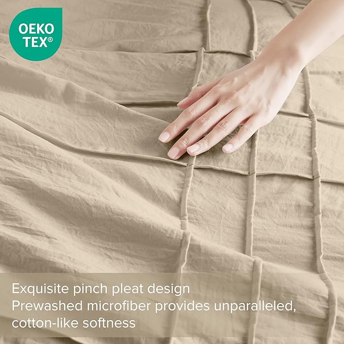 Comfort Spaces Khaki Twin Size Comforter Set - 2 Pieces Pintuck Pleated Bedding Sets, All Season Lightweight, Extra Softness Pre-Washed Microfiber Twin Bed Set, Shams, Twin