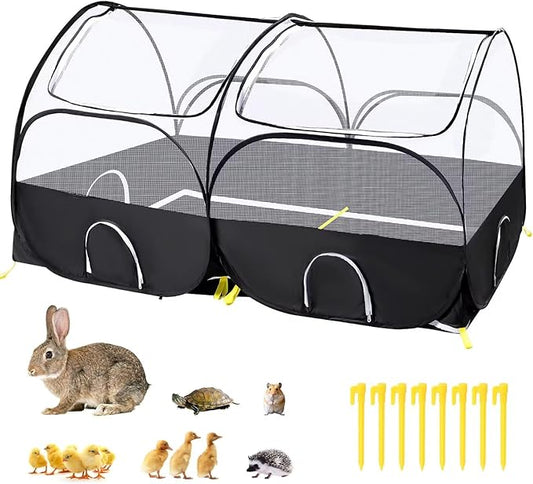 SlowTon Small Animals Playpen, Portable Large Chicken Run Coop with Detachable Bottom Breathable Transparent Mesh Walls, Foldable Pet Enclosure for Puppy Kitten Rabbits Outdoor Indoor (B,Sloping Top)