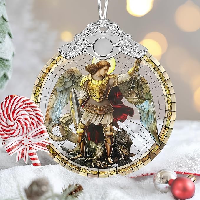 Archangel Michael Christmas Ornaments, 3" Stained Glass Christmas Decor, Christmas Tree Ornaments, Gifts for Men, Unique Gift Idea, Perfect for Holiday Party, Tree, Window, Home Decor