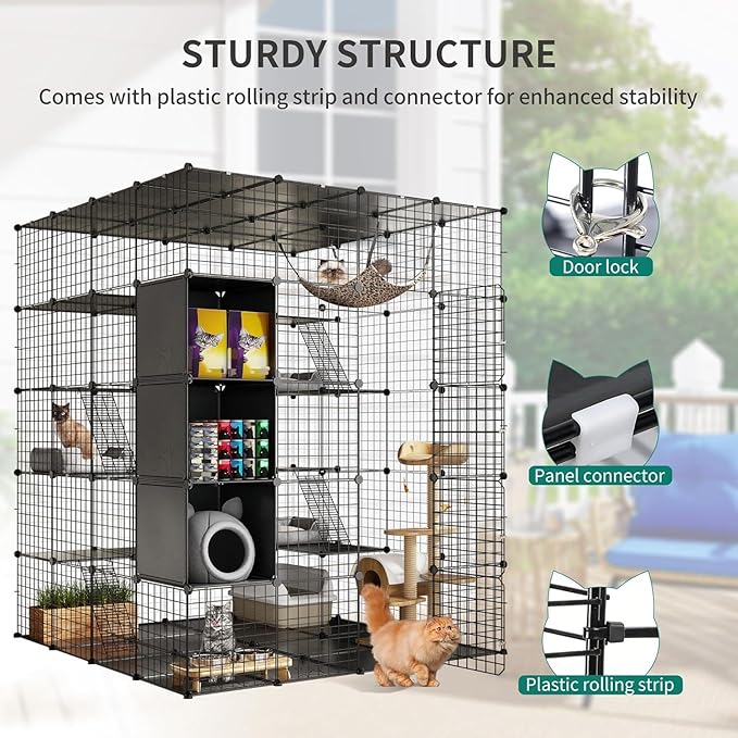 YITAHOME 5-Tier Cat Cage Indoor Large, Cats Enclosure with Storage Cube DIY Outdoor Metal Cat Playpen with Hammock for 1-4 Cats Cat Kennel Catio