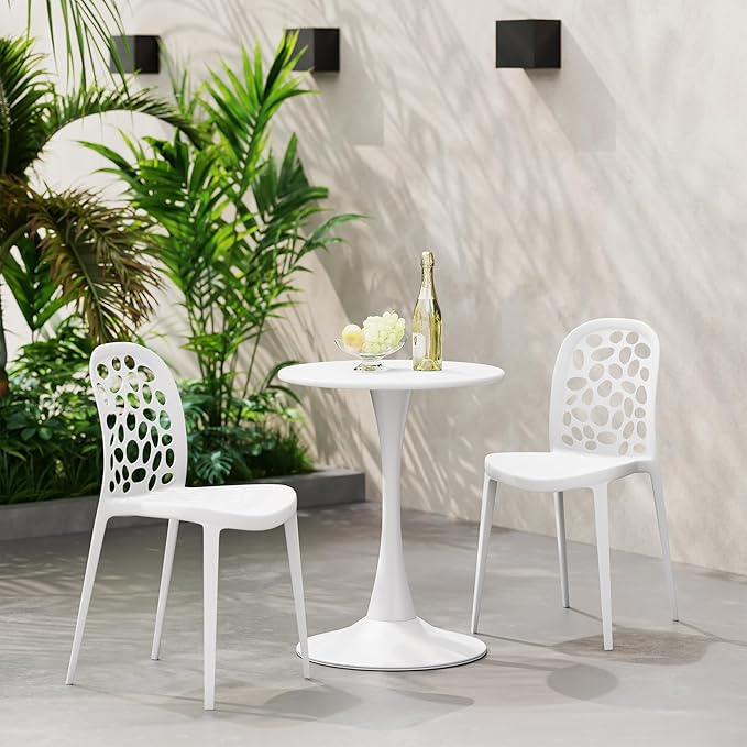 Costaelm Small Dining Table, Round PP Outdoor Table, Weather Resistant Balcony Table for Outside Poolside Deck Lawn Garden Backyard, White