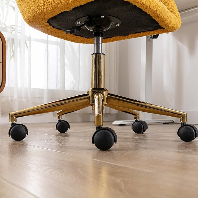 Goujxcy Fluffy Desk Chair, Faux Fur Vanity Chair Swivel Office Chair for Girls Women, Height Adjustable Cute Teddy Furry Makeup Chairs for Bedroom Home Office