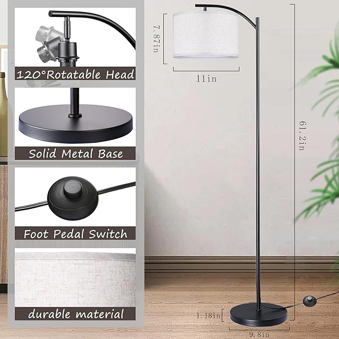 Floor Lamp for Living Room, Standing Lamp, Floor Lamp with Linen Lampshade for Home Décor, Office, Bedroom (Bulb Included)