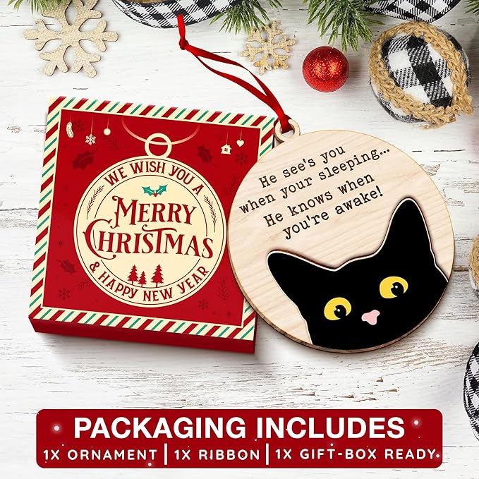 Black Cat Ornament - Black Cat Ornaments for Christmas Tree, for cat Lovers, Unique Funny Kitty Décors, Specialty 2025 Christmas Tree Ornaments, Ideal for Festivity