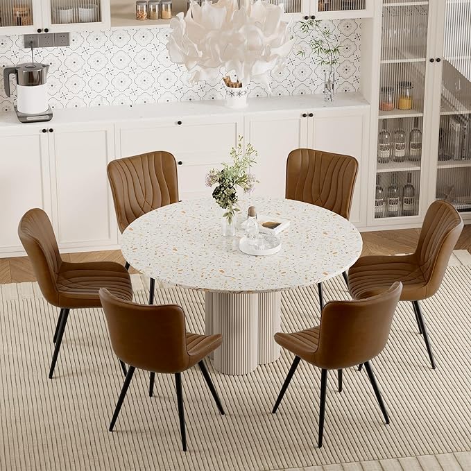 Dining Chair Set of 6 PU Leather Dining Room Chairs Upholstered Comfy Dining Chairs Modern Kitchen Armless Side Chair with Sturdy Metal Legs,Brown