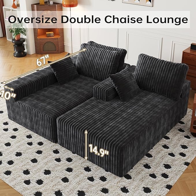 108" Sectional Couches for Living Room, Modular Sectional Sofa with L-Shape Chaise, Boneless Couch, Comfy Corduroy Fluffy Couch with Deep Seat and Side Pockets, No Assembly Required