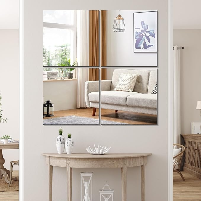 Vlush Full Length Wall & Tiles 11'' x 11'' x 4PCS Full Body Mirror, Full Length Mirror Wall Mounted Mirrors Decorative for Home Gym, Door, Bedroom & Bathroom