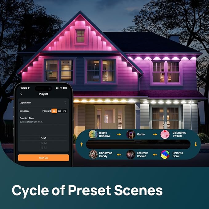 Linkind Permanent Outdoor Lights,100ft with 72 Triple-LED,AI Lighting,Smart RGBTW for Christmas Lights Outdoor,Christmas Decorations, IP67 Waterproof, Works with Alexa,Google Assistant