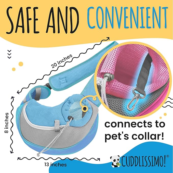 Pet Sling Carrier - Carefully Sized for Teacup & Toy Breed Puppies & Cats (Under 6lb) - Soft Pouch Papoose for Small Dogs, Yorkies, Chihuahuas - Ideal for Hands-Free Travel & Walks (Blue)