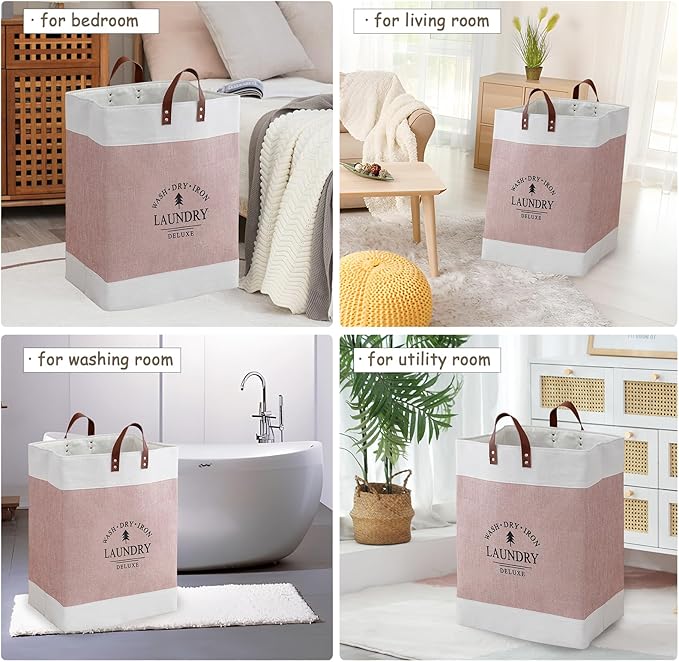 COMFY HOMI 2Pack 76L Laundry Basket & Hamper, Large Collapsible Waterproof Clothes Baskets with Handles, Freestanding Laundry Hampers for Bedroom Bathroom Dorm - 15.8x11.8x21.7 Inch - White/Pink