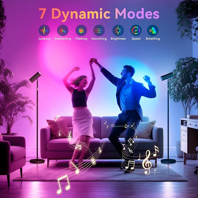 Spotlight Floor Lamp, Tall LED Standing Lamp with Remote/Touch Control, 2700K-6500K, Multi Color Changing, Reading Floor Lamp for Living Room, Bedroom, Office & Wall Art, Black RGB
