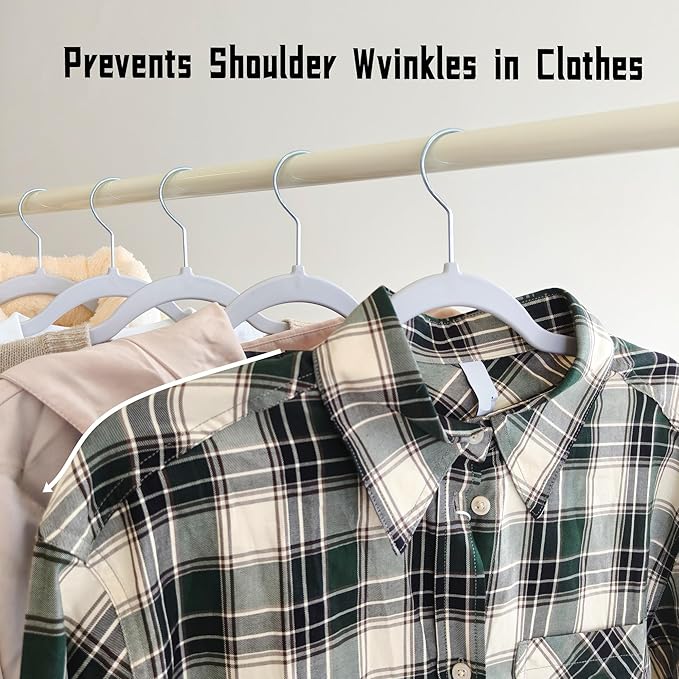 60 Pack Non Slip Hangers, Plastic Clothes Hangers 17.7 Inch - Heavy Duty & Space Saving Slim Hangers with 360° Swivel Hook for Adults, Anti-Slip Strips for Coat, Shirt, Pants (Gray, 60)