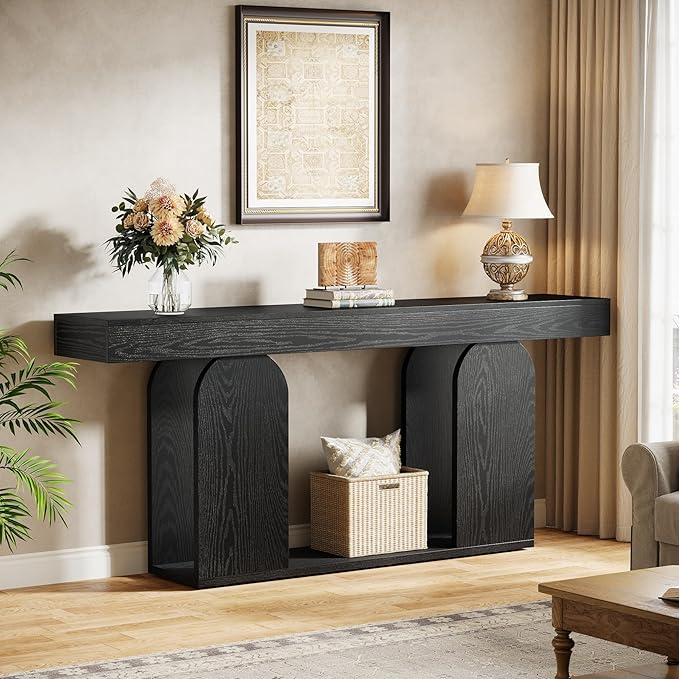 Tribesigns 70.9-Inch Extra Long Sofa Table, Farmhouse Console Tables with Wood Frame and Storage Shelf, 2-Tier Wood Table Behind Couch for Living Room, Hallway, Foyer, Black