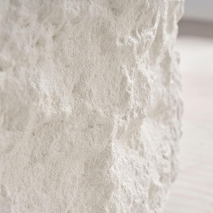 Round Coffee Table, 35.43" Fiberglass Imitation Stone Accent Table for Living Room, Bedroom, Apartment & Office, Beige, No Need Assembly