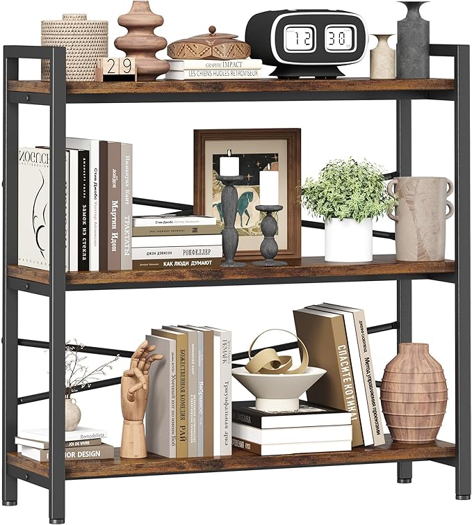 Book Shelf, 3 Tier Bookshelf 31.49" Width, Book Shelf Storage and Organization, Wooden and Metal Industrial Bookcase, Large Book Shelves for Home Living Room Bedroom Office Storage(Vintage)