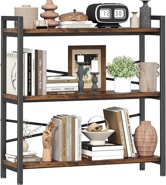 Book Shelf, 3 Tier Bookshelf 31.49" Width, Book Shelf Storage and Organization, Wooden and Metal Industrial Bookcase, Large Book Shelves for Home Living Room Bedroom Office Storage(Vintage)