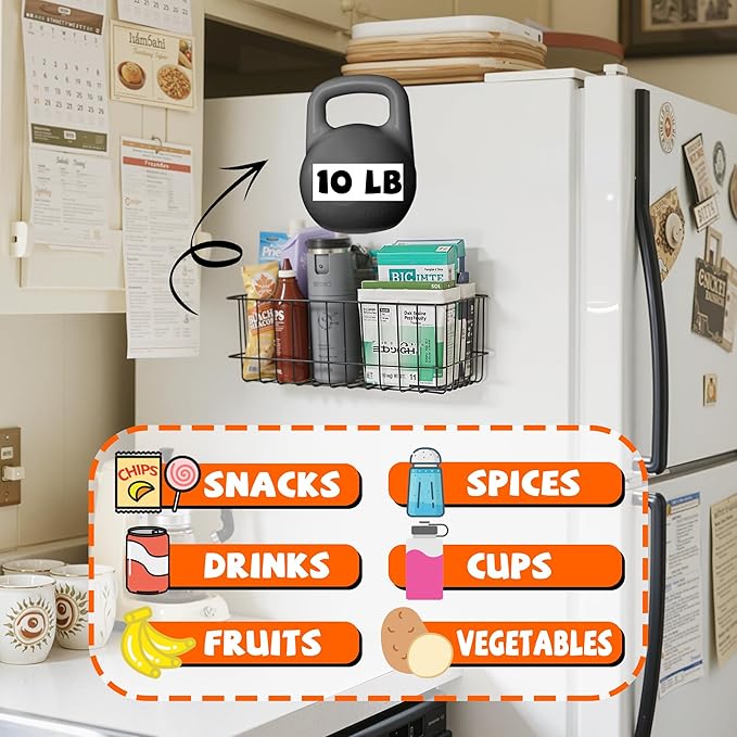 ULIBERMAGNET Magnetic Baskets, Large Capacity Metal Wire Mesh Basket Holder Organizer for Sundry Tool Storage, Magnetic Shelf for Garage, Laundry, Kitchen, Workshop, Cabinet(2 Pack)