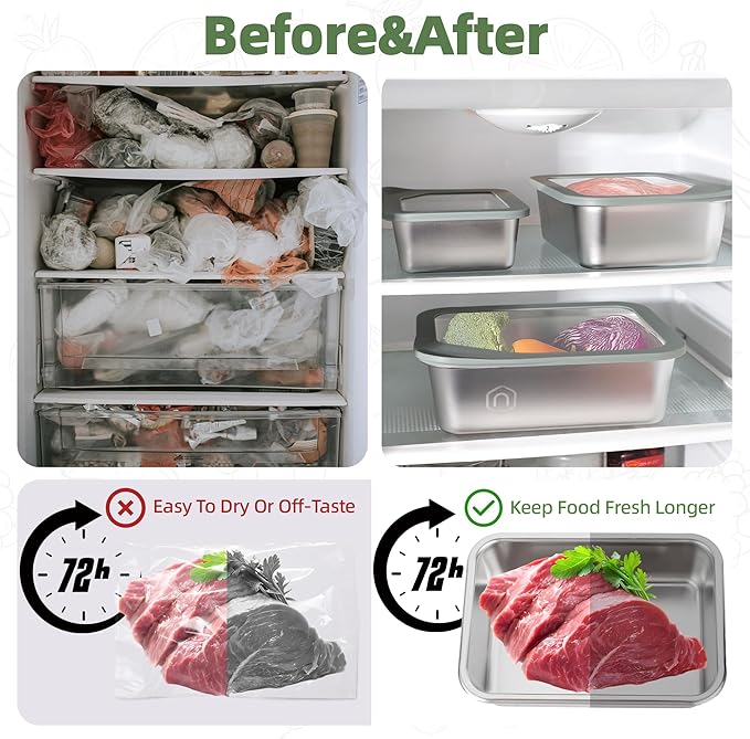 Meal Prep Containers, 3 Size-21/40/74oz Glass Food Storage Containers with Leak Proof Airtight Lids, Stainless Steel Bento Lunch Boxes, Kitchen Storage for Oven, Freezer, Dishwasher