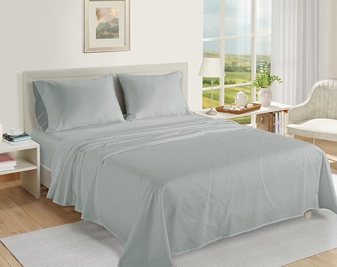 100% Egyptian Cotton Sheets King Size– Silky Sateen Weave for All Season Comfort, 15" Deep Pocket King Sheet Set, OEKO-TEX Certified, Fade Resistant, Durable Hotel Comfort at Home -Swiss Dot Mineral