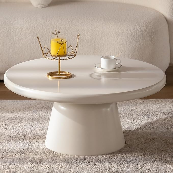 Cloud Coffee Table Modern Cute Coffee Tables Irregular Simple Tea/Center Table for Small Space End Table for Living Room, Home Office, Indoor (White Round-D31.5")