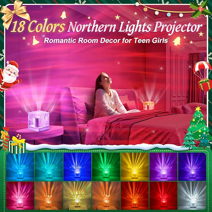 Christmas Projector Christmas Gifts for Teens,White Noise Sound Machine+18 Colors+Bluetooth Music+Remote Control Northern Lights Projector Aurora Light Projector for Bedroom,Christmas Stuff Room Decor